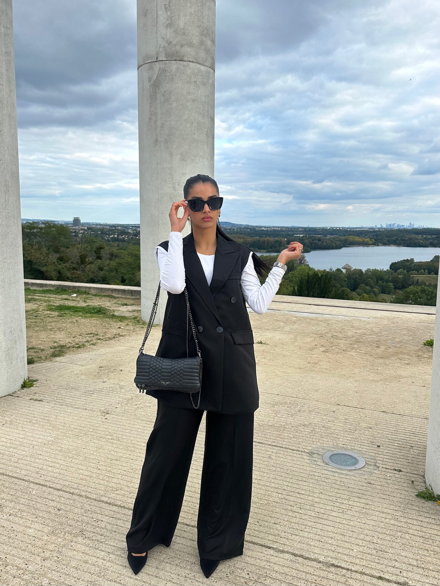Ensemble blazer sans manches noir