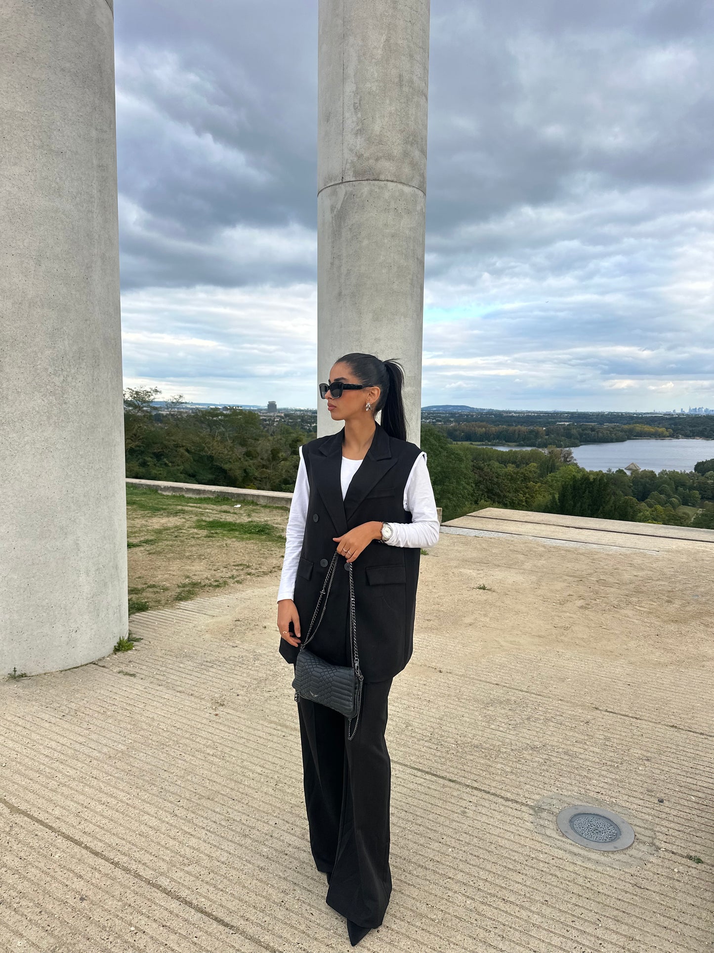 Ensemble blazer sans manches noir