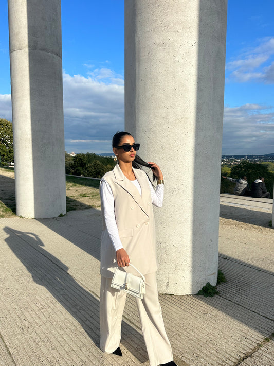 Ensemble blazer sans manches beige